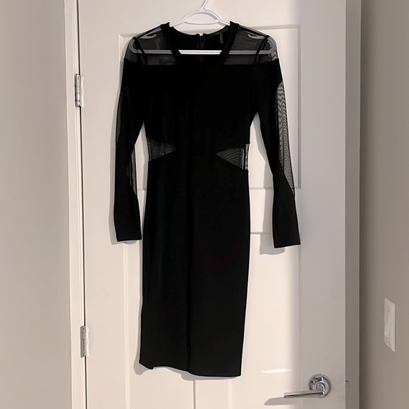 BCBG MaxAzria Mesh Long Sleeve Cut Out Body Con Dress - Picture 1 of 3